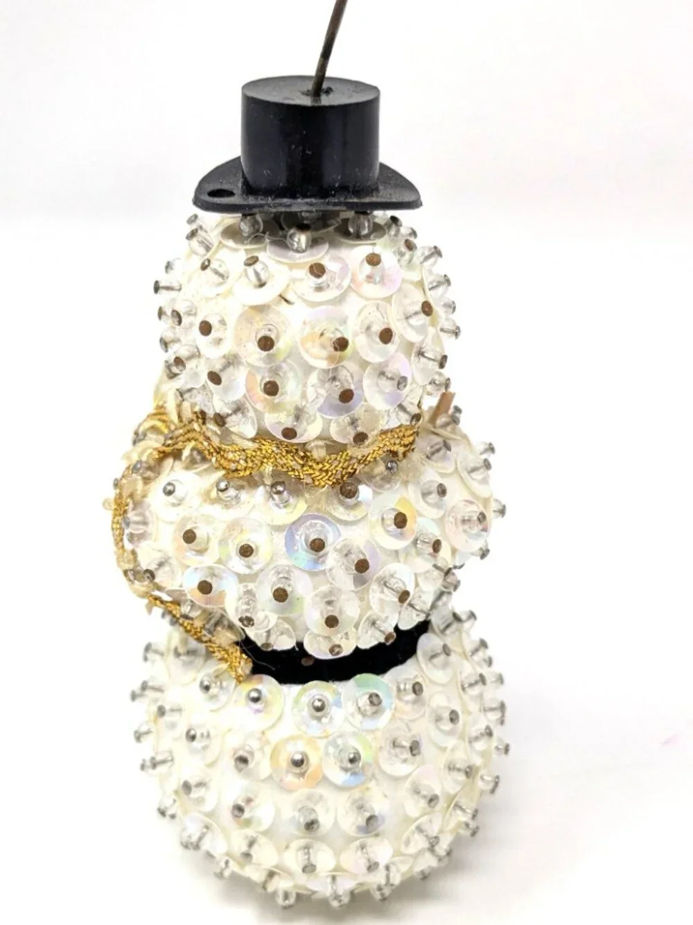 Vintage Handmade Push Pin Ornaments Bead Sequin White Set 3 Snowman Bell Star